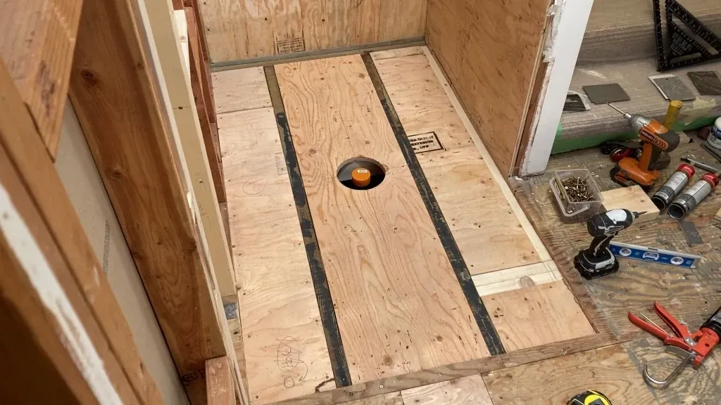 Recessed subfloor installed below shower pan