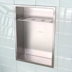 Angled empty N1014 with green glass tile on product page - tile edge trim post