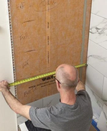 Measuring shower wall-prep for tile cutting - tile edge trim post
