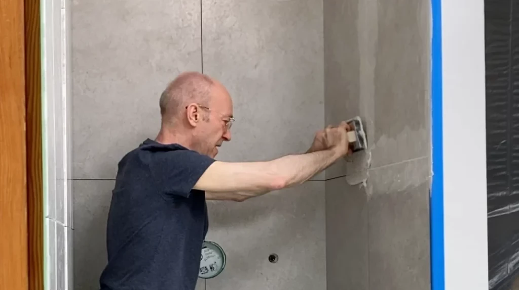 Grouting pony wall -Lay shower tile post