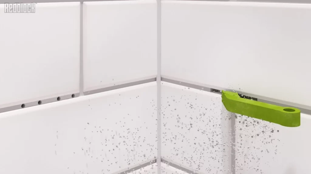 Corner shelf-removing grout from notches - installing shower shelf on already tiled wall post