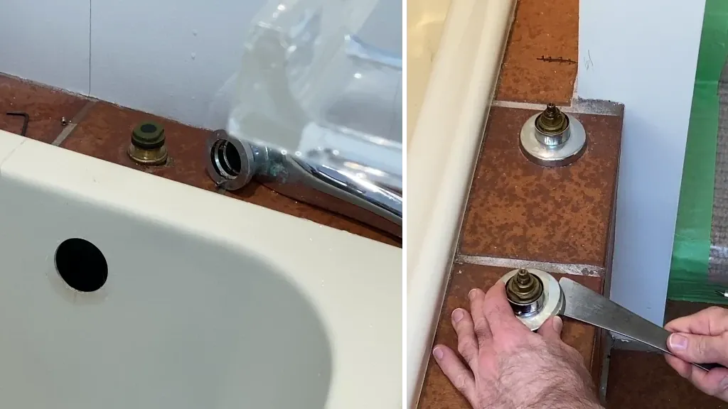 Removal of old tub faucet trims - bathtub conversion to shower post