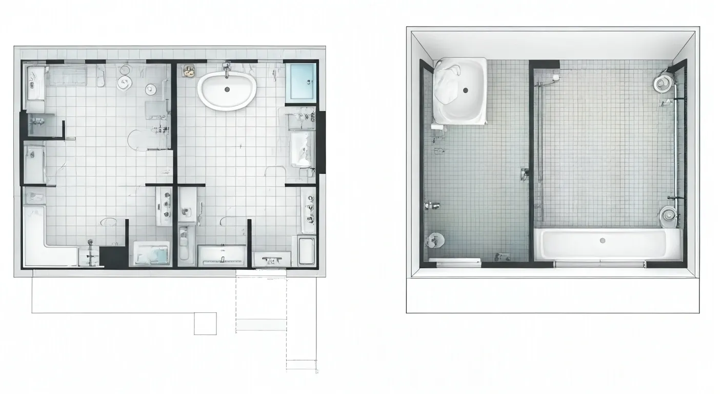 Comparative bathroom floor plans