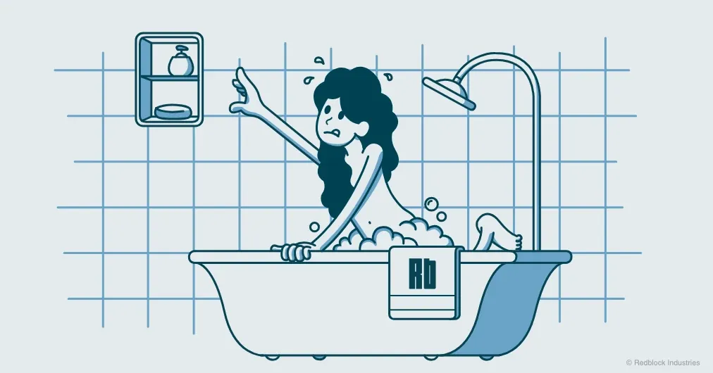 Image of Woman in tub reaching towards shower niche - what is a shower recess post