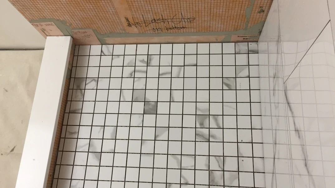 Lay shower base tile first Betas on Balsam - Lay shower tile post