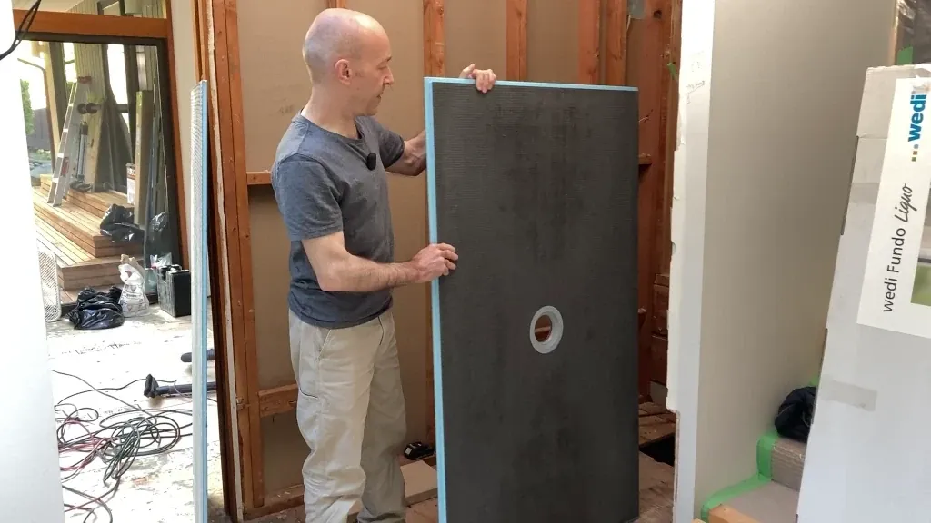 Wedi Fundo Ligno shower base- just out of the box - shower waterproof membrane post