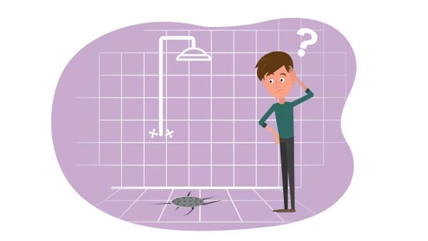 Shower Remodel - Cartoon man looking at Shower pan cracks - shower-remodel post