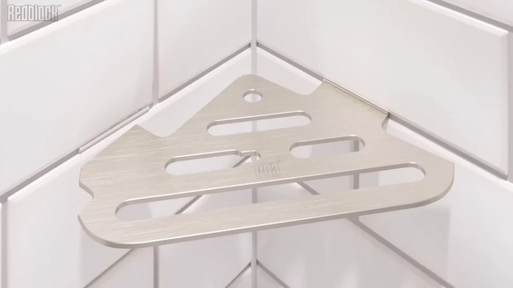Corner shelf-only R leg installed - installing shower shelf on already tiled wall post