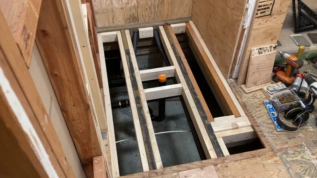 New subfloor backing installed