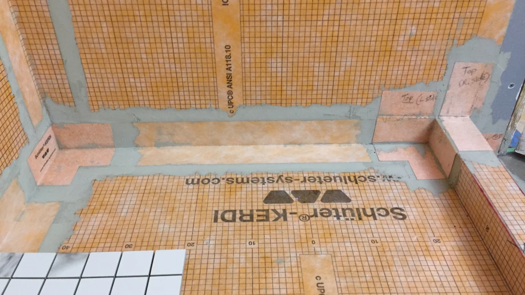 Kerdi prefab corners and kerdi membrane installed