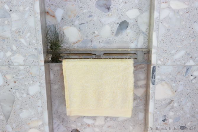 Installed rb3 shower niche shelf with washcloth